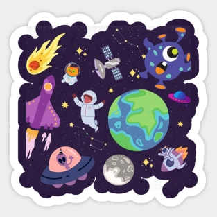 Minimal Illustration Outer Space Design, fun art designs Sticker
